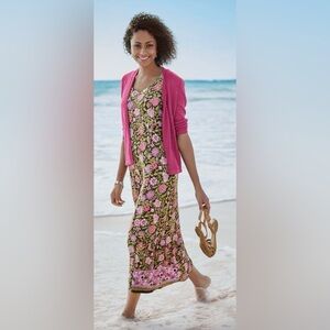 J. Jill Pink-Brown-Green Sleeveless Beechnut Floral Maxi Jersey Knit Dress
